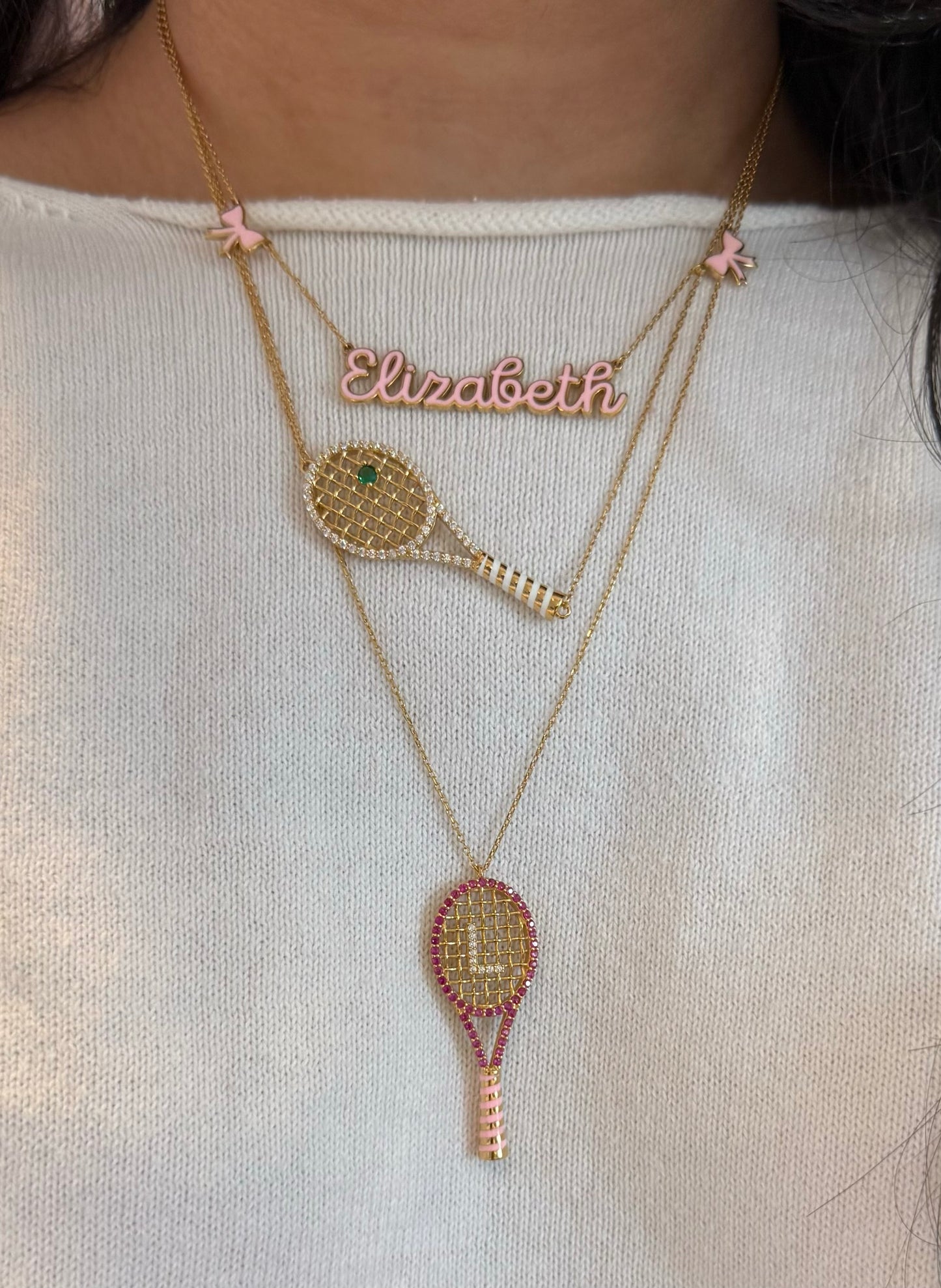 Pink Initial Tennis Racket Necklace