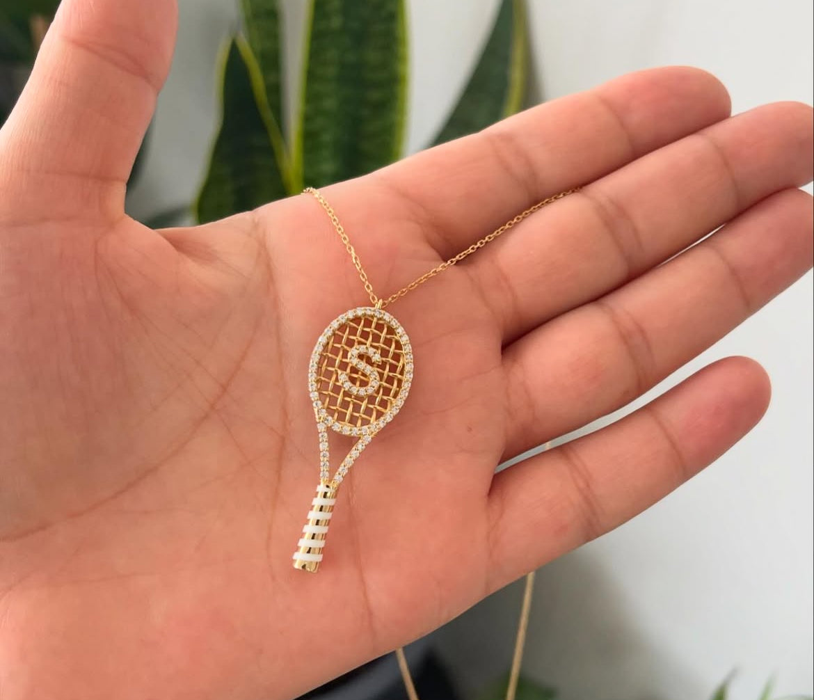 Initial Tennis Racquet Necklace