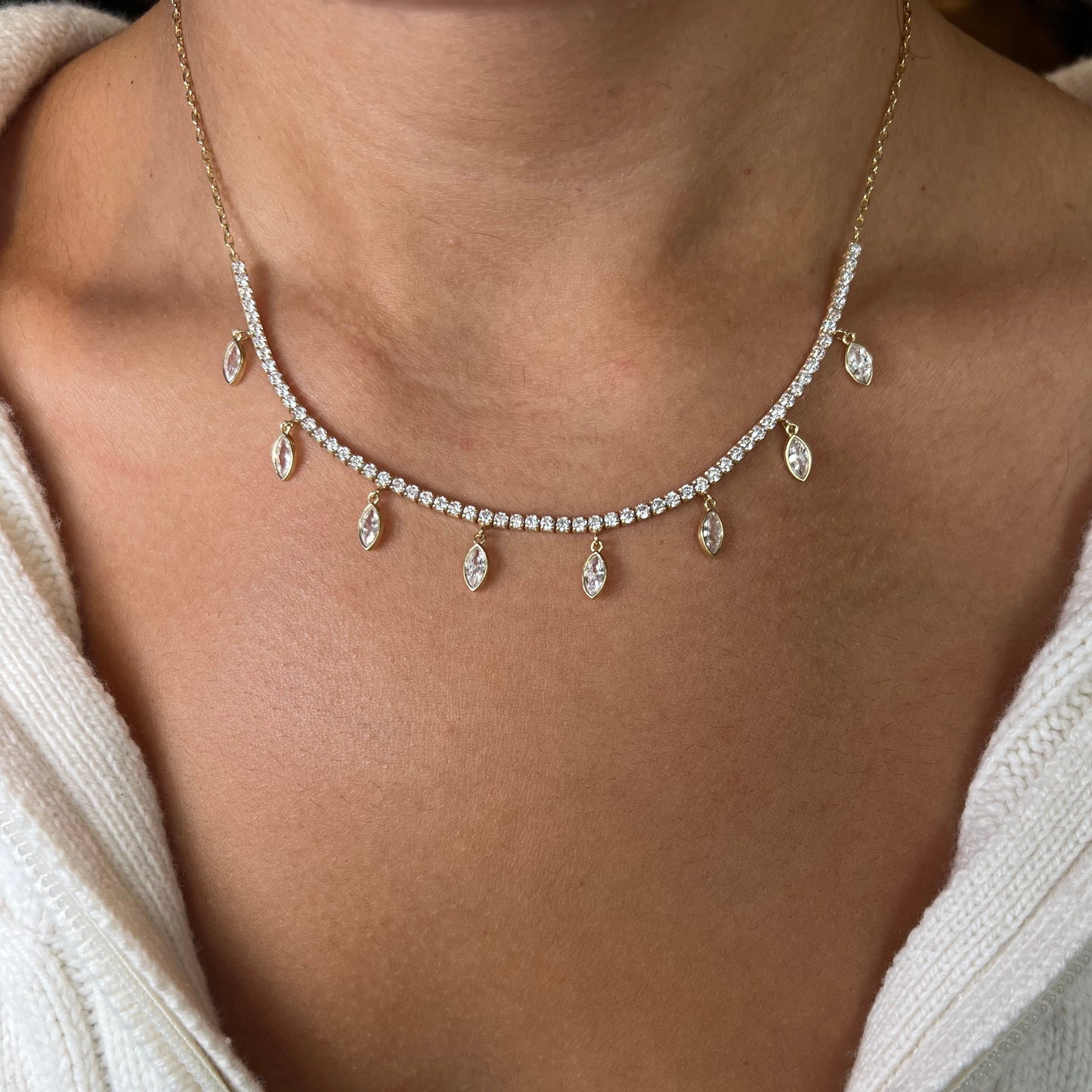 Dangling Marquise Tennis Necklace