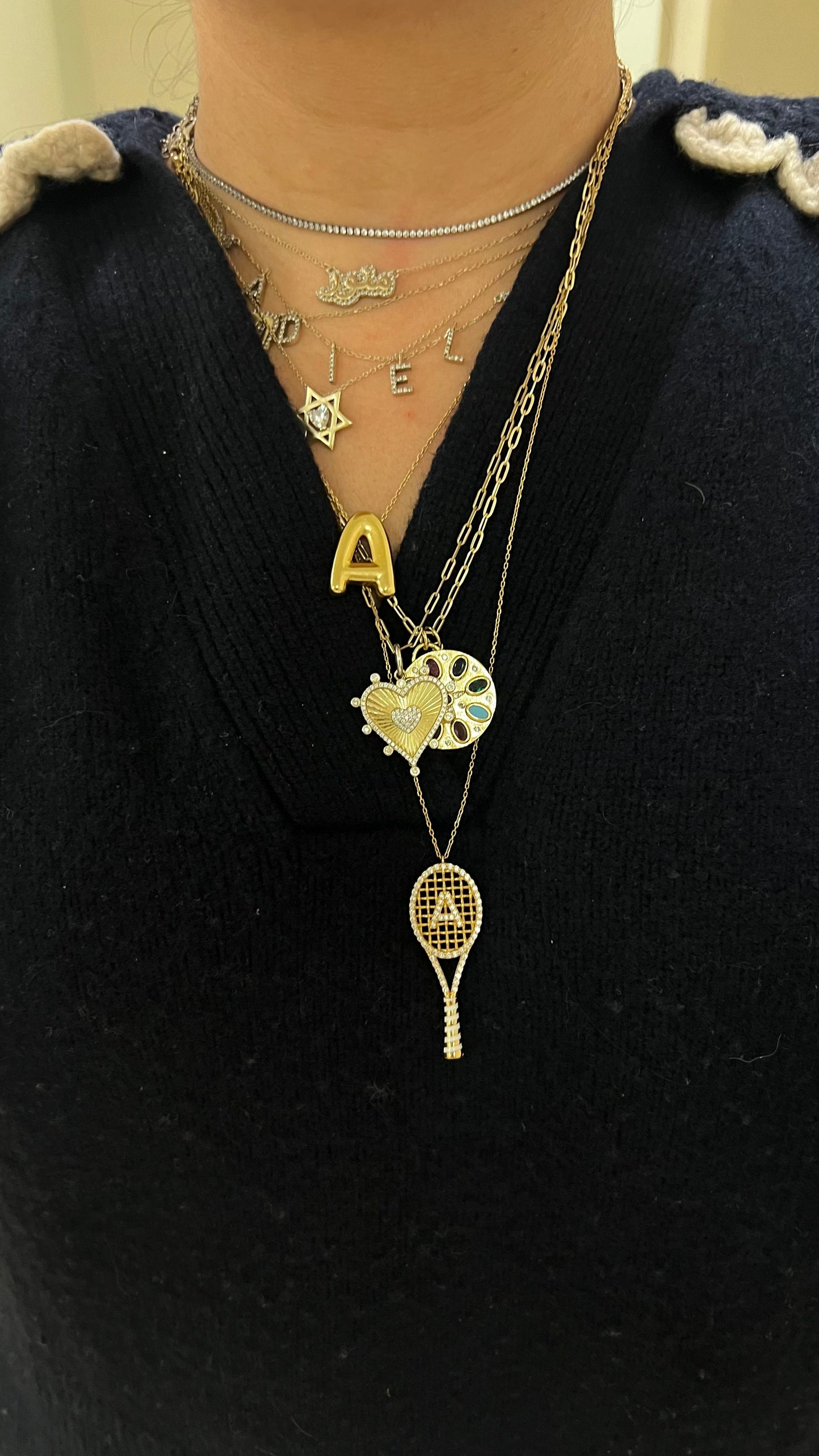 Initial Tennis Racquet Necklace