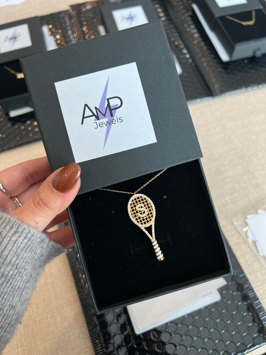 Initial Tennis Racket Necklace