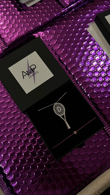 Initial Tennis Racket Necklace