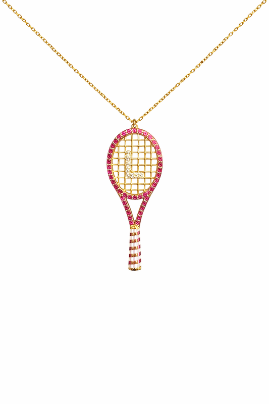 Pink Initial Tennis Racket Necklace