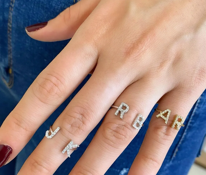 Pave Double Initial Ring